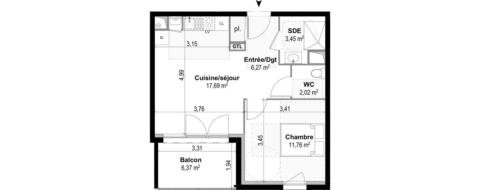 Appartement T2 de 41,19 m2 &agrave; M&acirc;con Centre