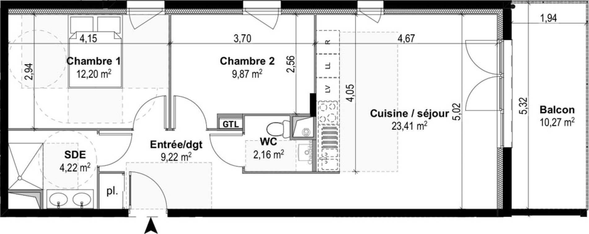 Appartement T3 de 61,08 m2 &agrave; M&acirc;con Centre