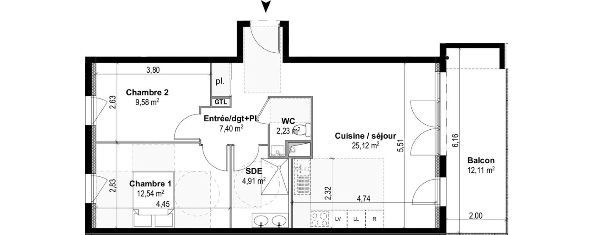 Appartement T3 de 61,78 m2 &agrave; M&acirc;con Centre