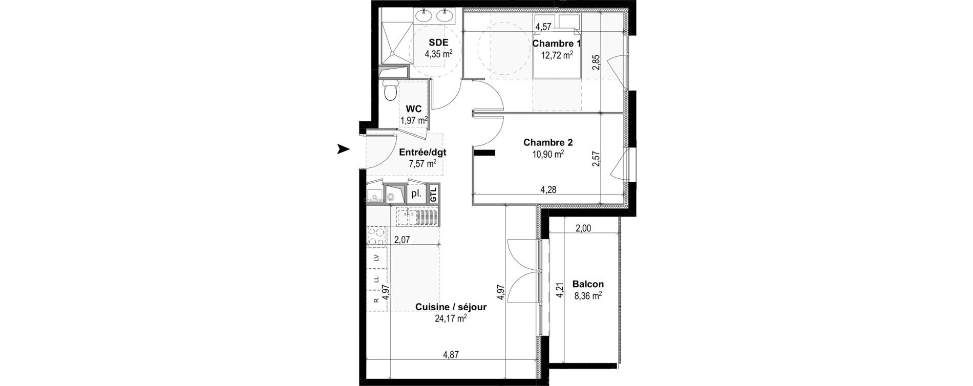 Appartement T3 de 59,71 m2 &agrave; M&acirc;con Centre