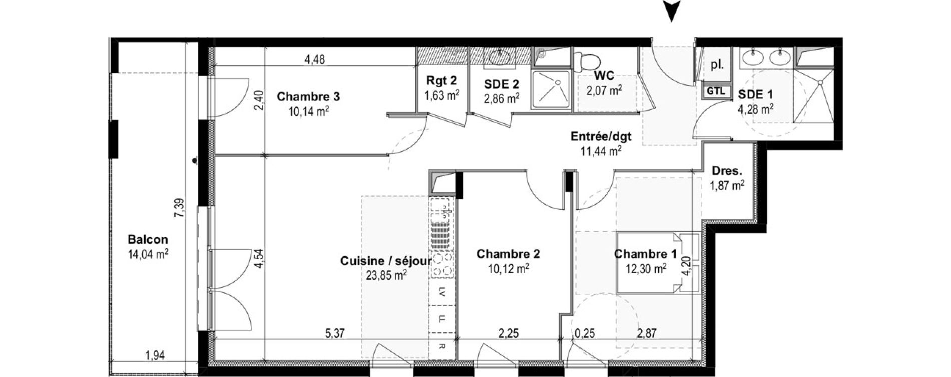 Appartement T4 de 80,56 m2 &agrave; M&acirc;con Centre