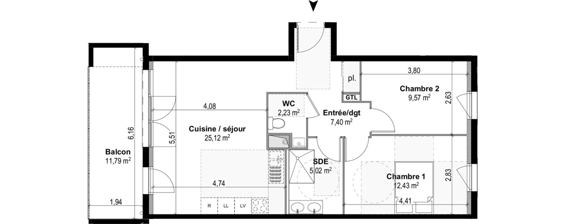 Appartement T3 de 61,77 m2 &agrave; M&acirc;con Centre