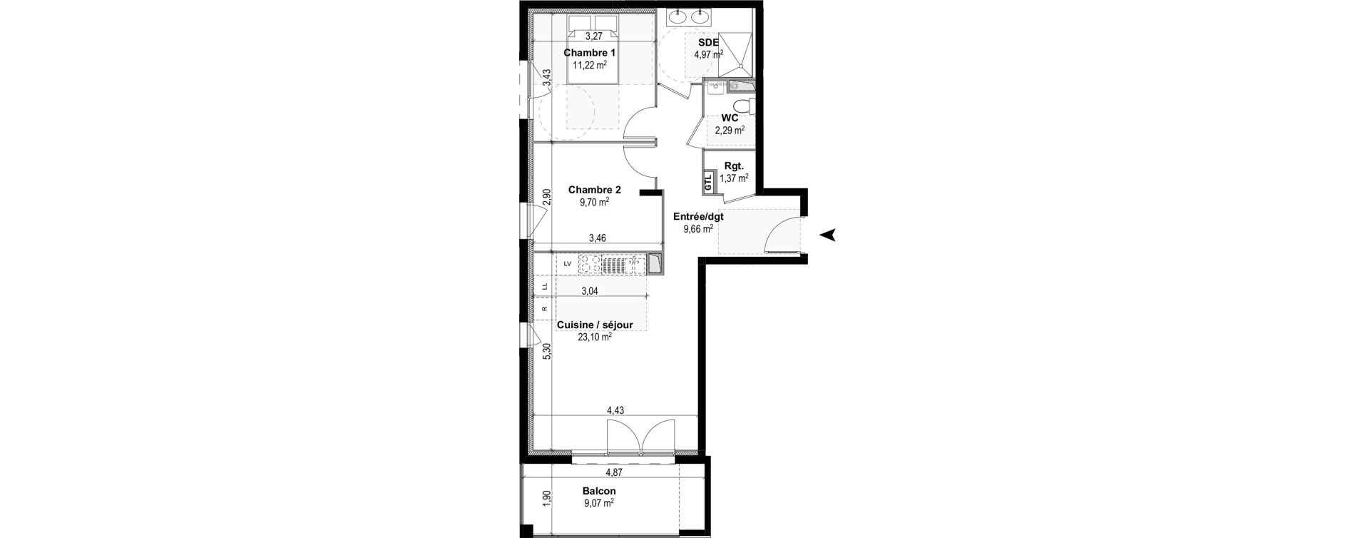 Appartement T3 de 62,34 m2 &agrave; M&acirc;con Centre