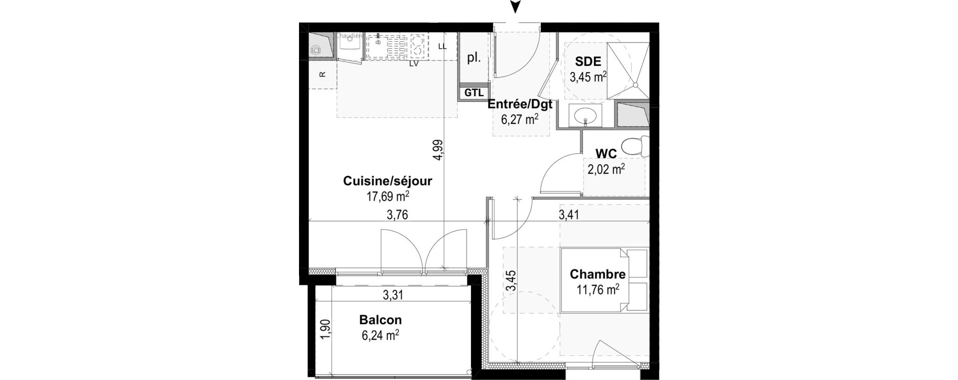 Appartement T2 de 41,19 m2 &agrave; M&acirc;con Centre