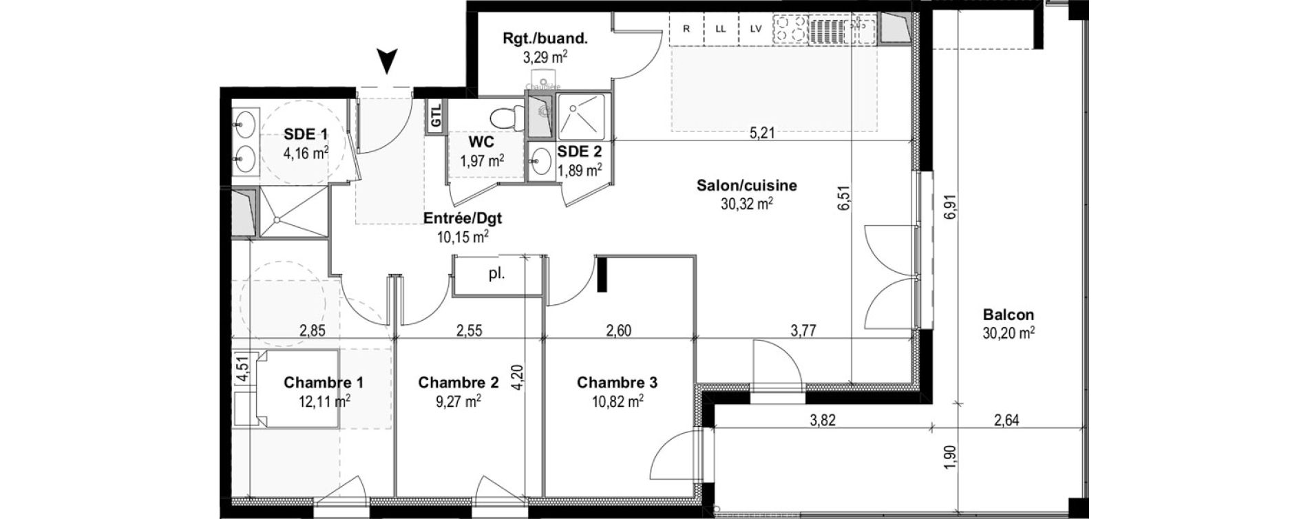 Appartement T4 de 83,98 m2 &agrave; M&acirc;con Centre