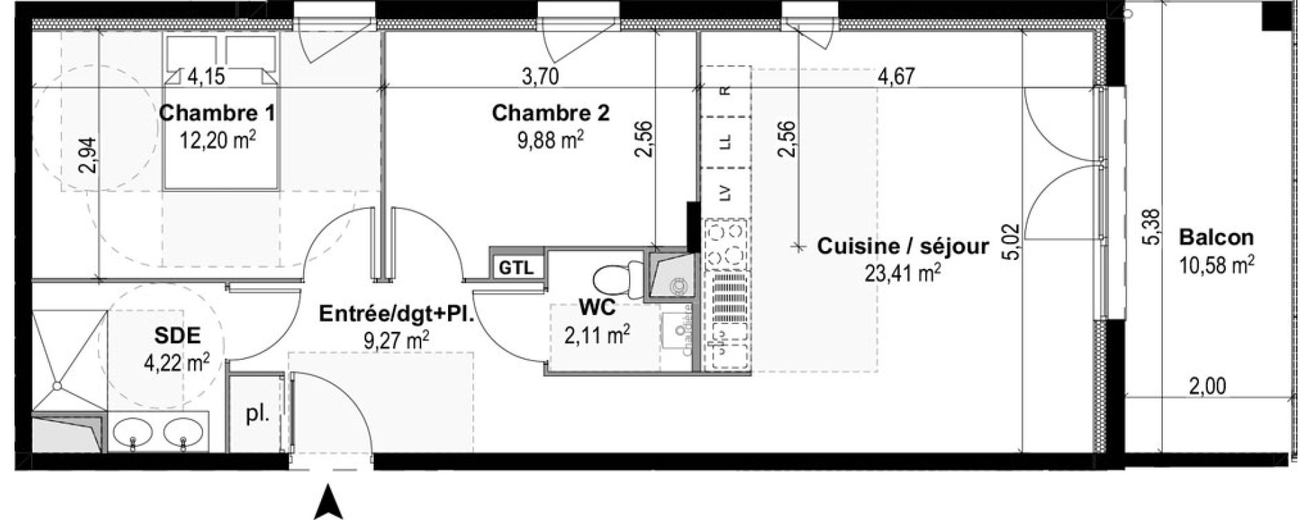 Appartement T3 de 61,09 m2 &agrave; M&acirc;con Centre