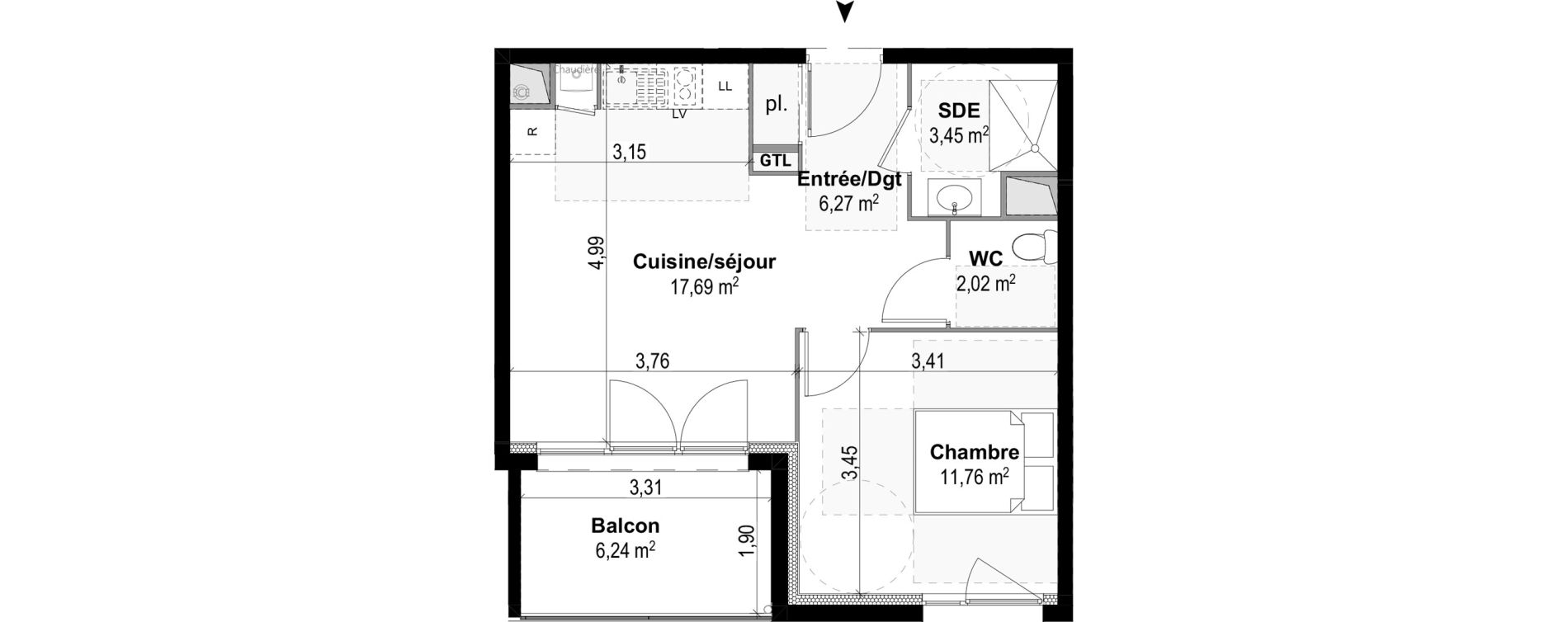 Appartement T2 de 41,19 m2 &agrave; M&acirc;con Centre