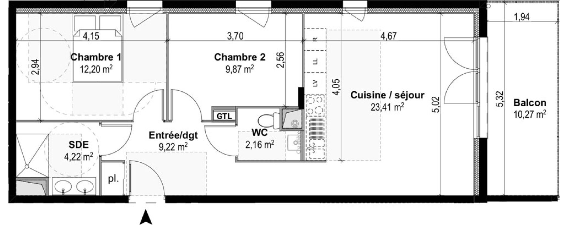 Appartement T3 de 61,08 m2 &agrave; M&acirc;con Centre