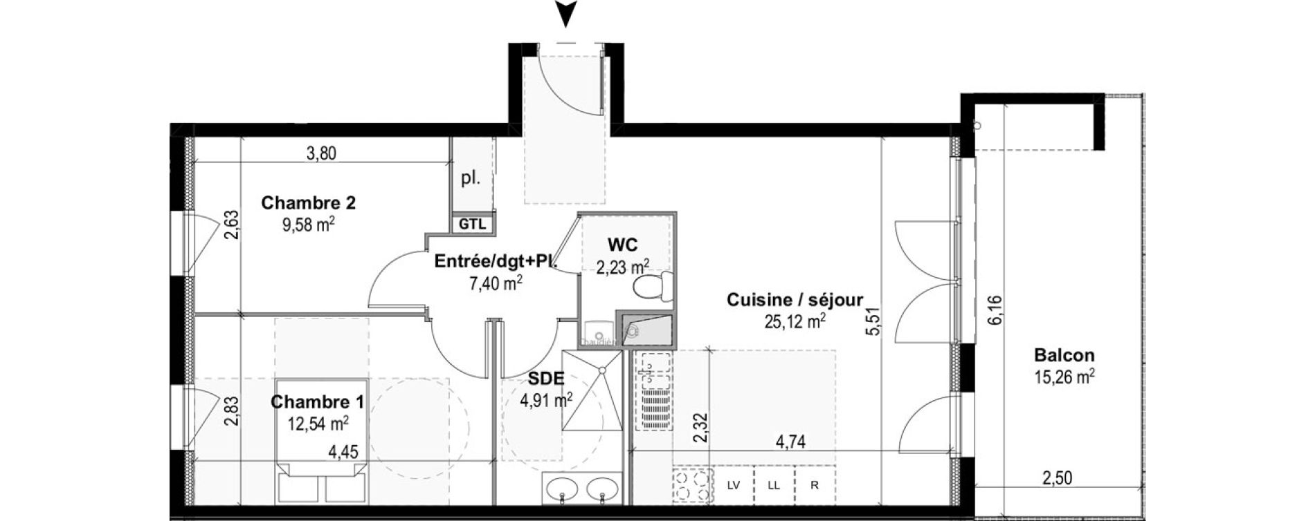 Appartement T3 de 61,78 m2 &agrave; M&acirc;con Centre