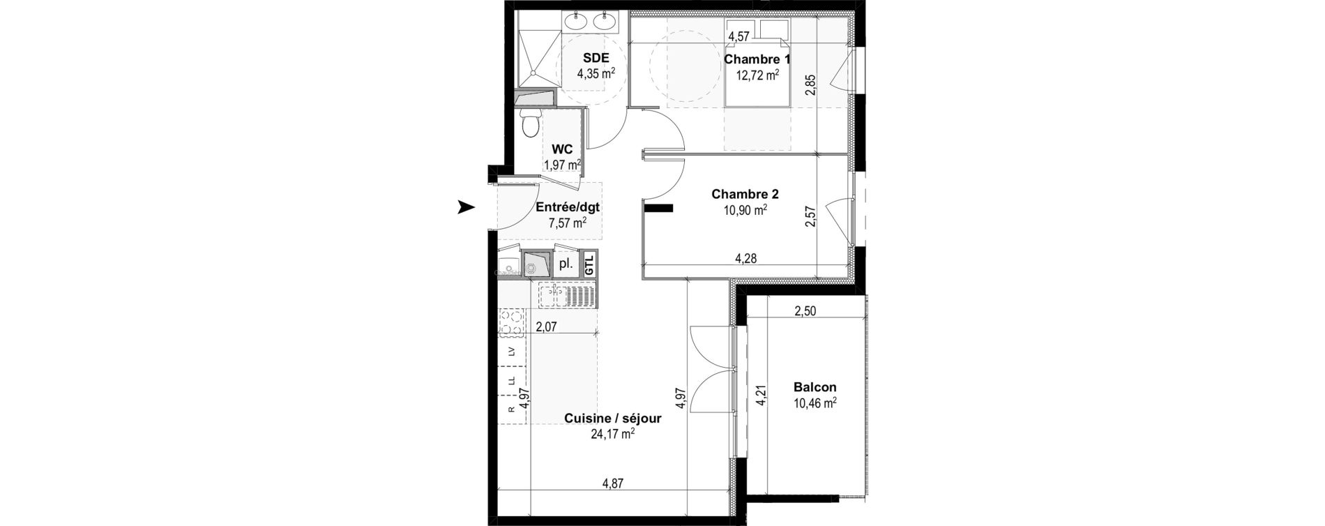 Appartement T3 de 61,68 m2 &agrave; M&acirc;con Centre