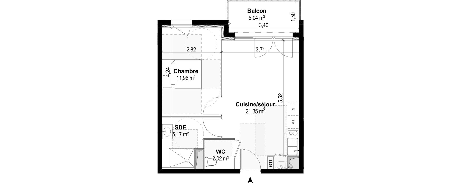 Appartement T2 de 40,50 m2 &agrave; M&acirc;con Centre