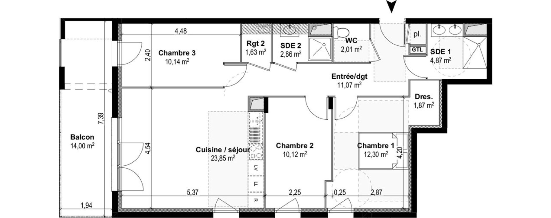 Appartement T4 de 80,72 m2 &agrave; M&acirc;con Centre