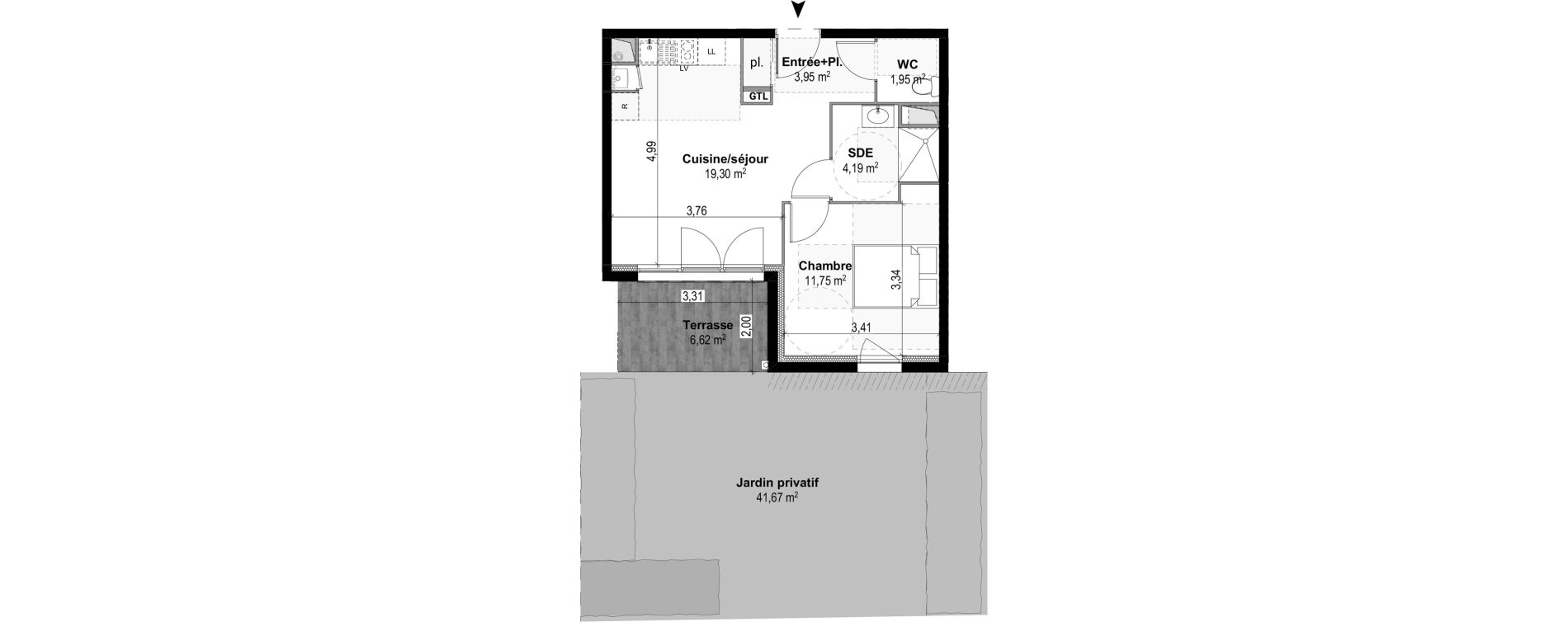 Appartement T2 de 41,14 m2 &agrave; M&acirc;con Centre