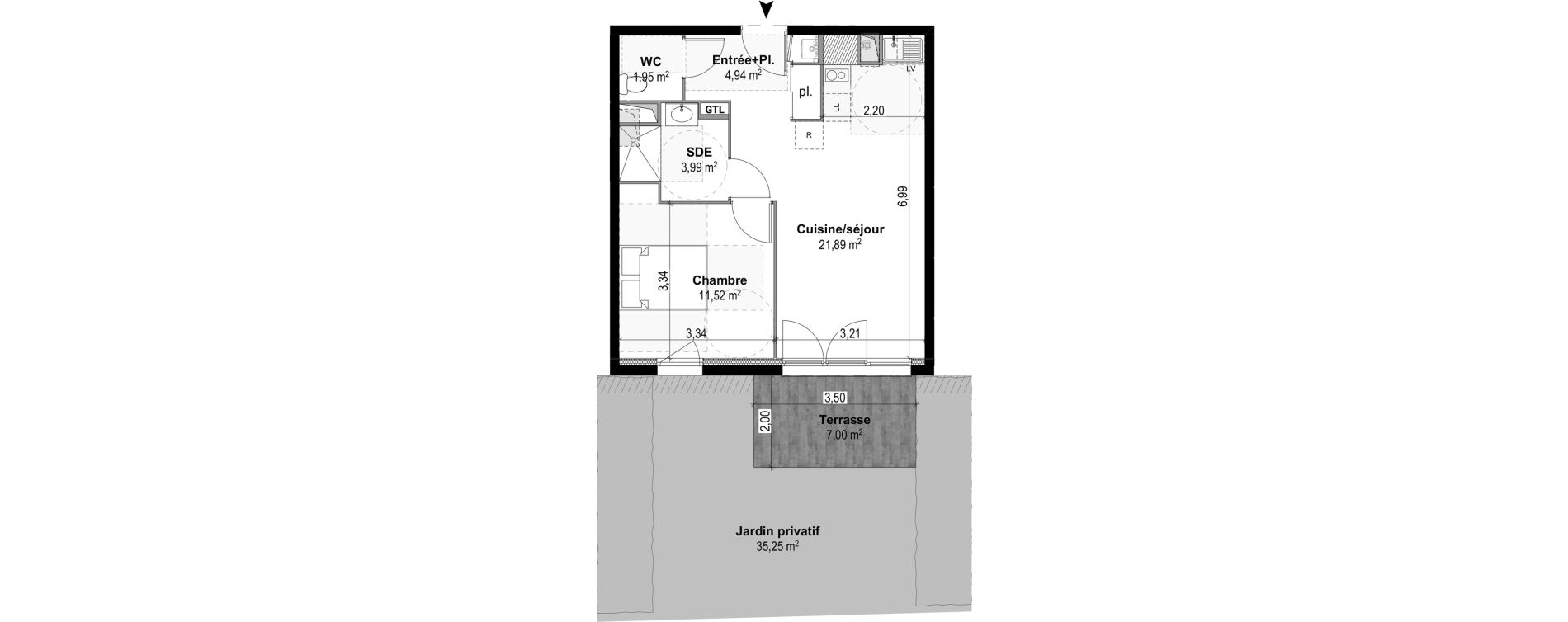 Appartement T2 de 44,29 m2 &agrave; M&acirc;con Centre