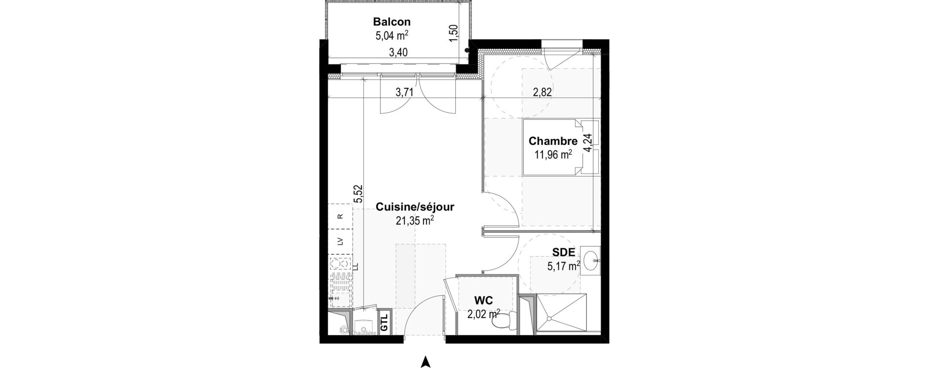 Appartement T2 de 40,50 m2 &agrave; M&acirc;con Centre