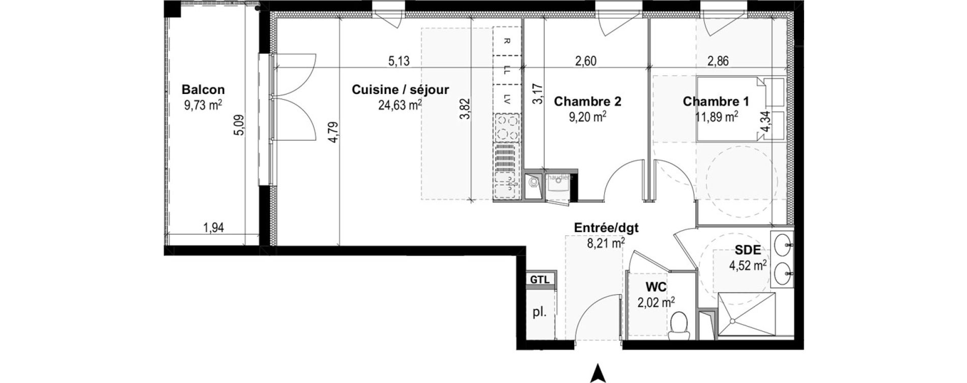 Appartement T3 de 60,47 m2 &agrave; M&acirc;con Centre