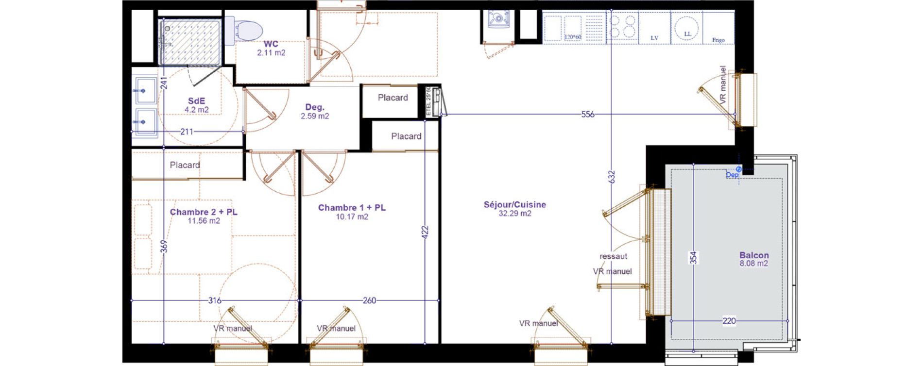 Appartement T3 de 62,91 m2 &agrave; M&acirc;con Herriot