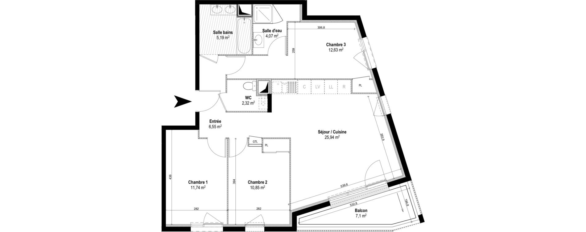 Appartement T4 de 79,29 m2 &agrave; M&acirc;con Centre