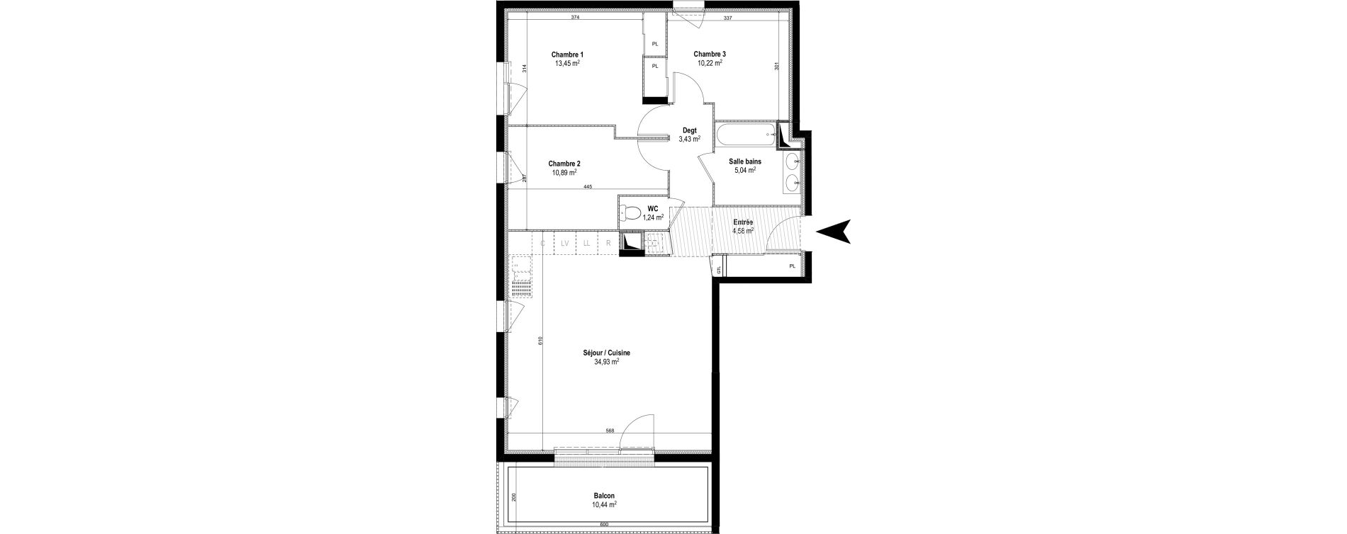 Appartement T4 de 83,78 m2 &agrave; M&acirc;con Centre