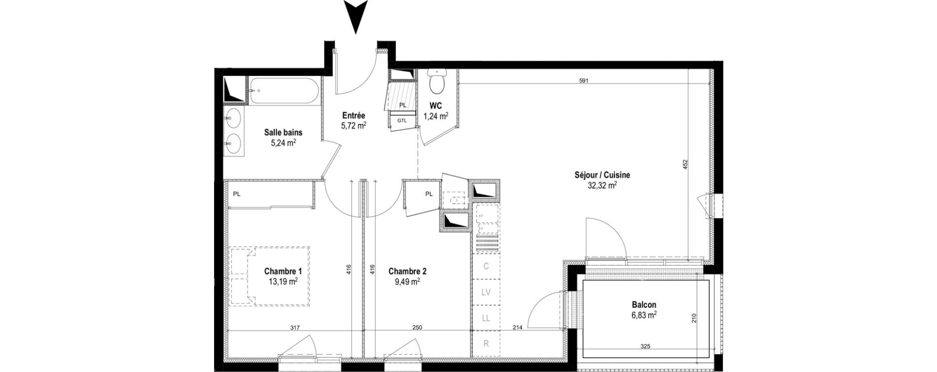 Appartement T3 de 67,20 m2 &agrave; M&acirc;con Centre