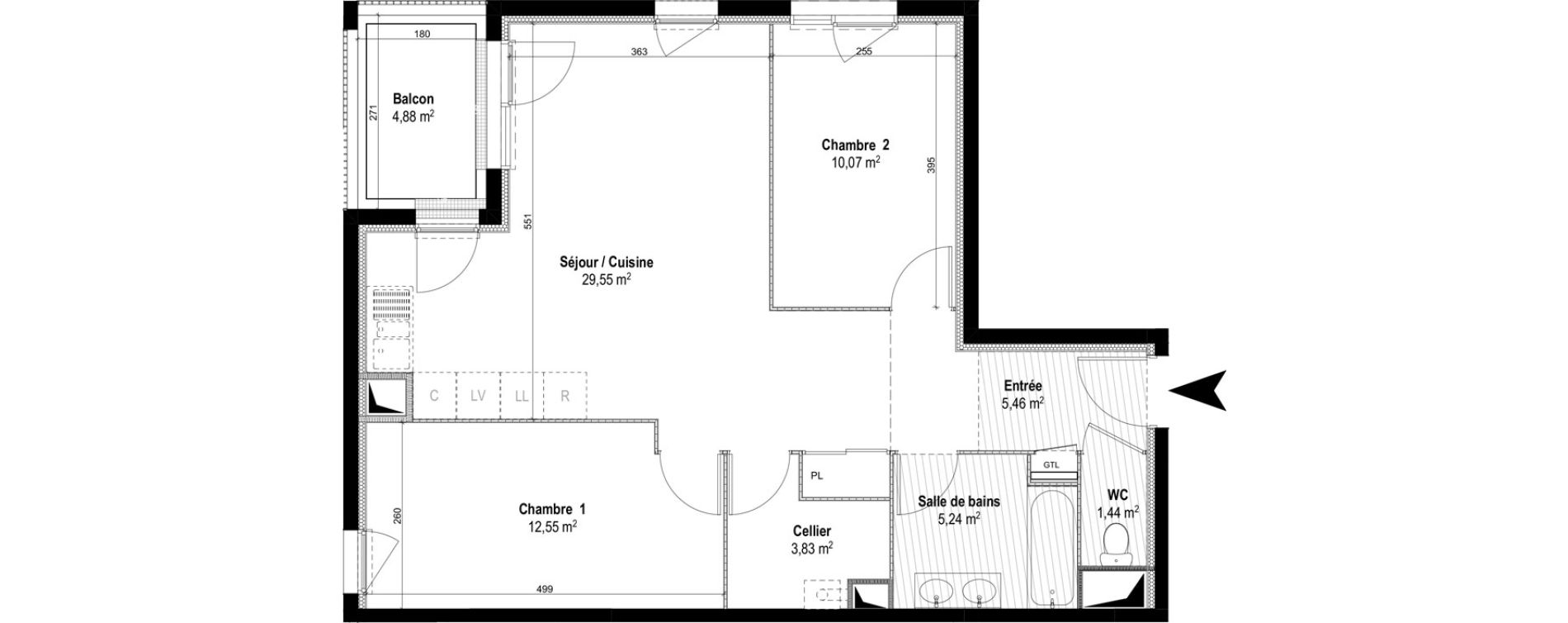 Appartement T3 de 68,14 m2 &agrave; M&acirc;con Centre
