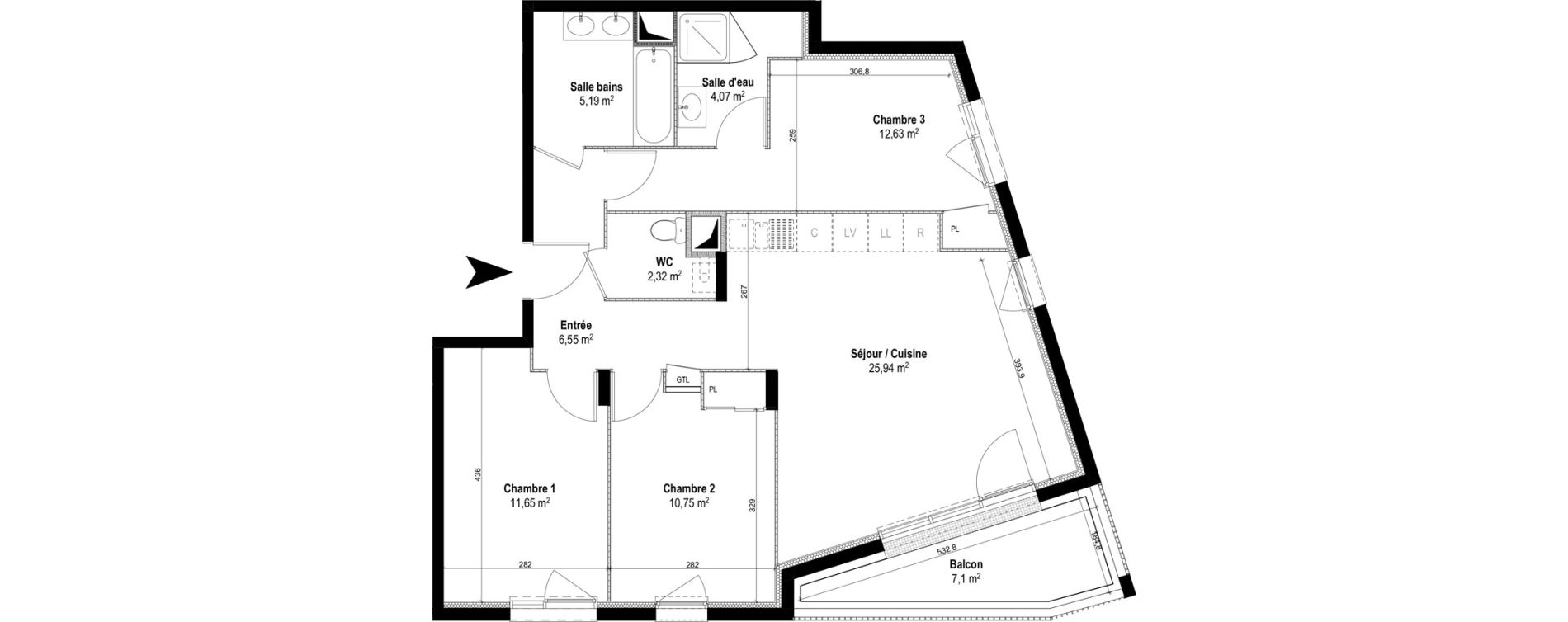 Appartement T4 de 79,10 m2 &agrave; M&acirc;con Centre