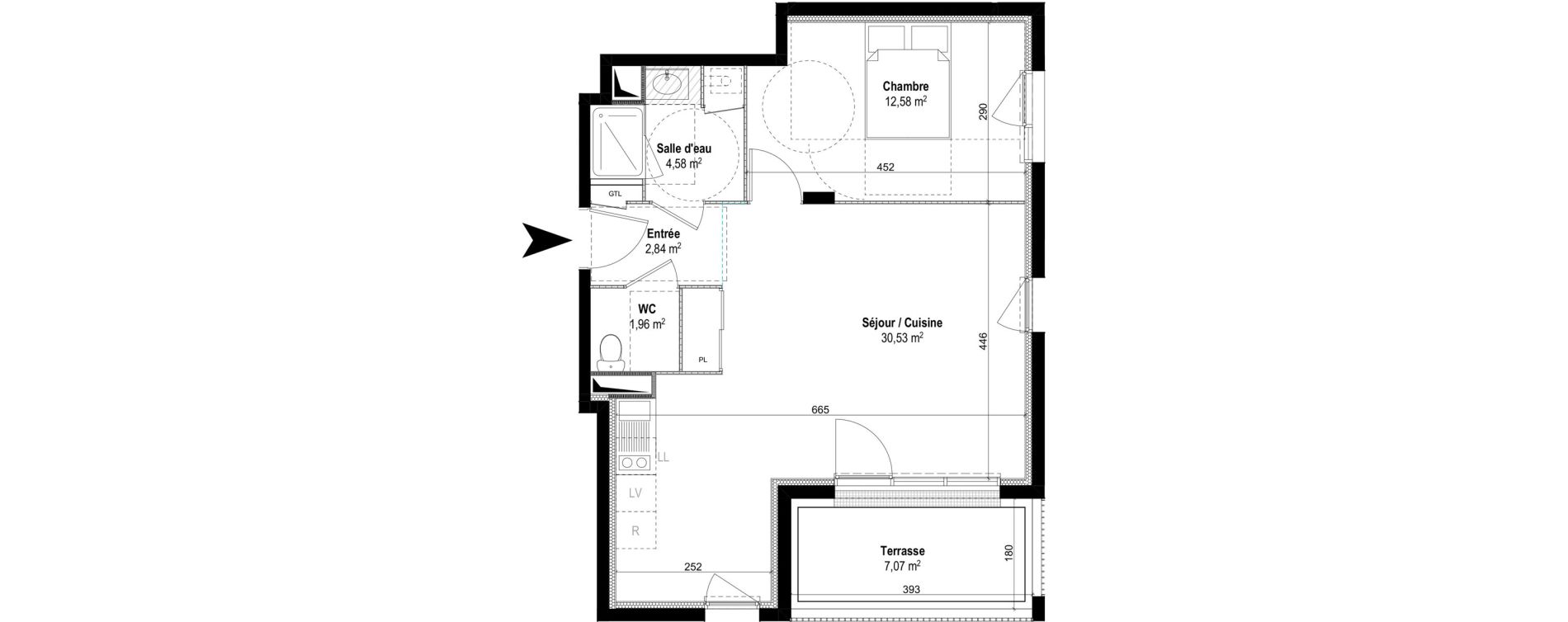 Appartement T2 de 52,49 m2 &agrave; M&acirc;con Centre