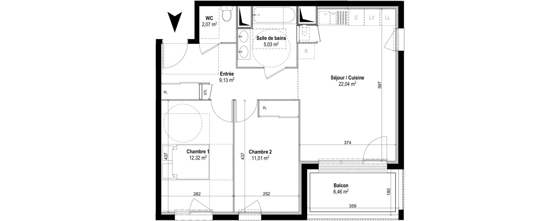 Appartement T3 de 61,60 m2 &agrave; M&acirc;con Centre