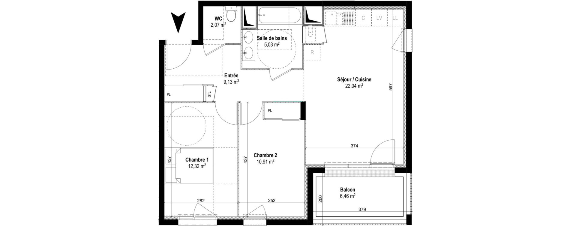 Appartement T3 de 61,50 m2 &agrave; M&acirc;con Centre