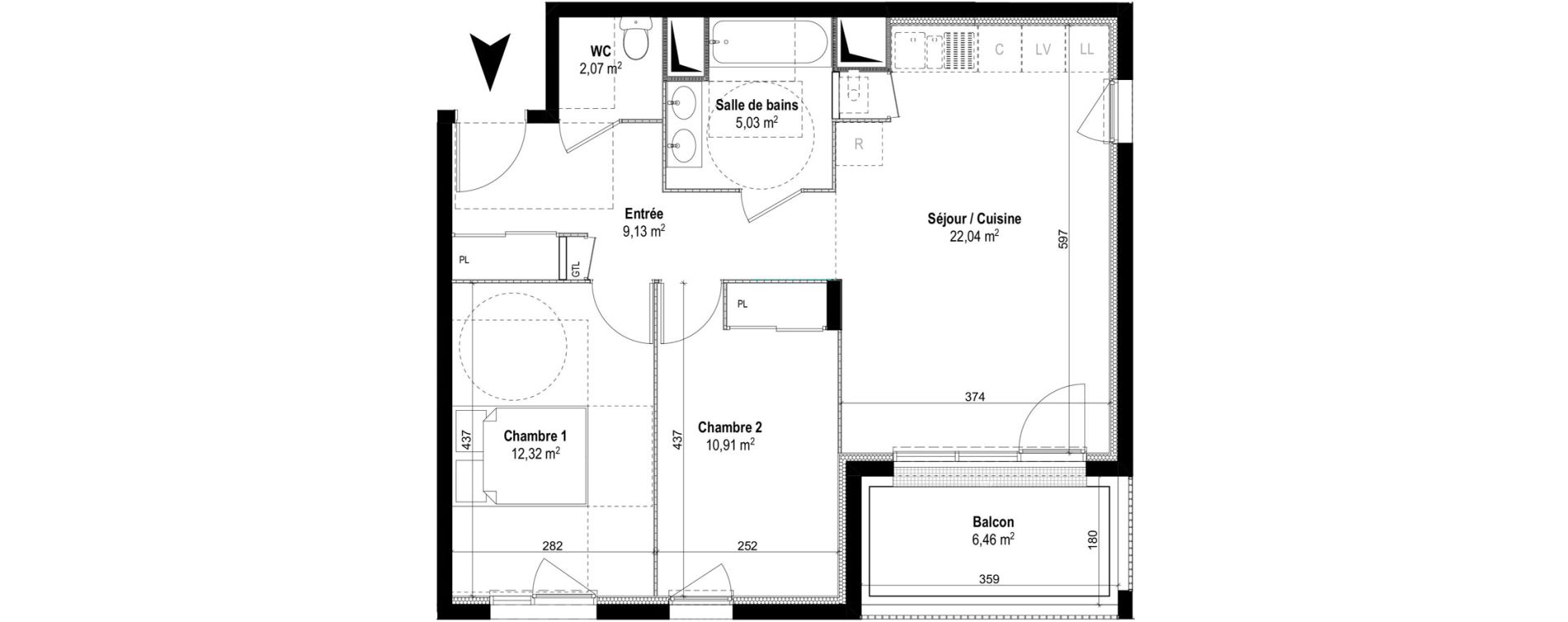 Appartement T3 de 61,50 m2 &agrave; M&acirc;con Centre