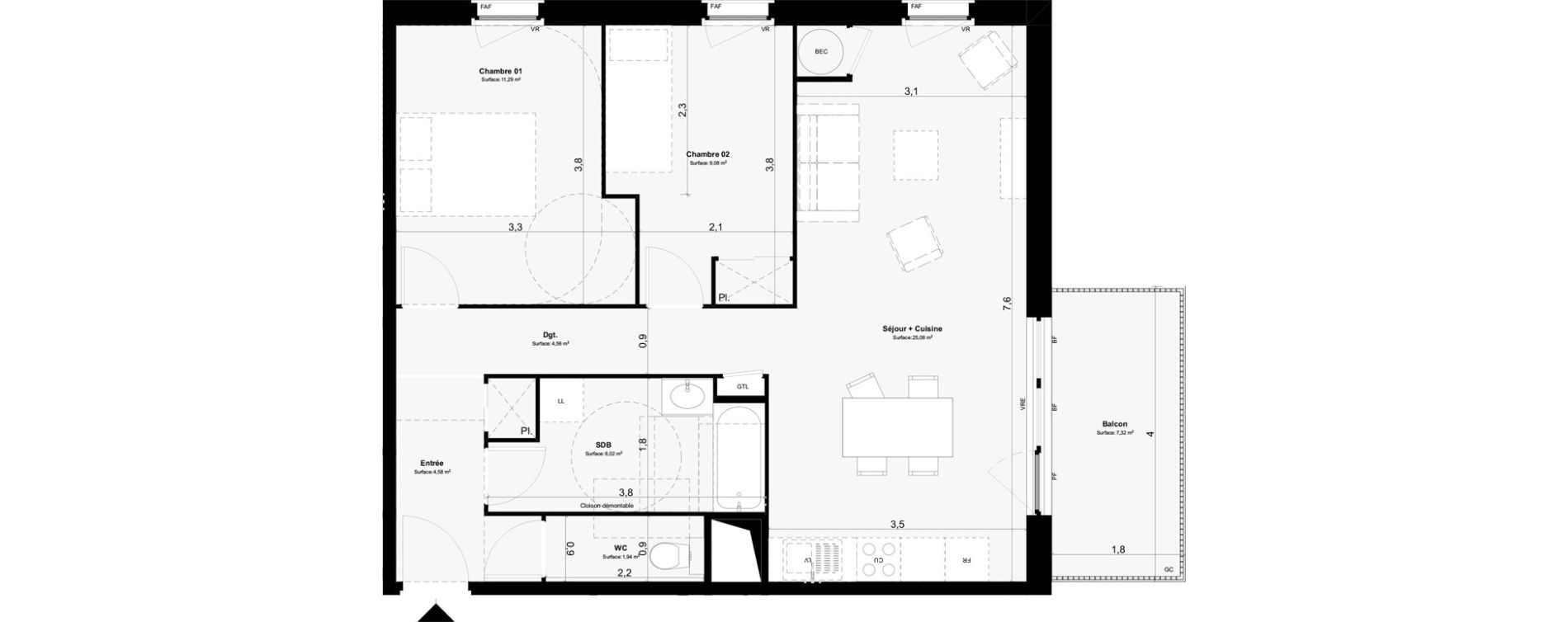Appartement T3 de 62,55 m2 &agrave; Paimpol Centre
