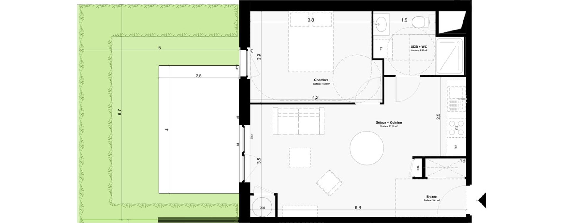 Appartement T2 de 41,93 m2 &agrave; Paimpol Centre