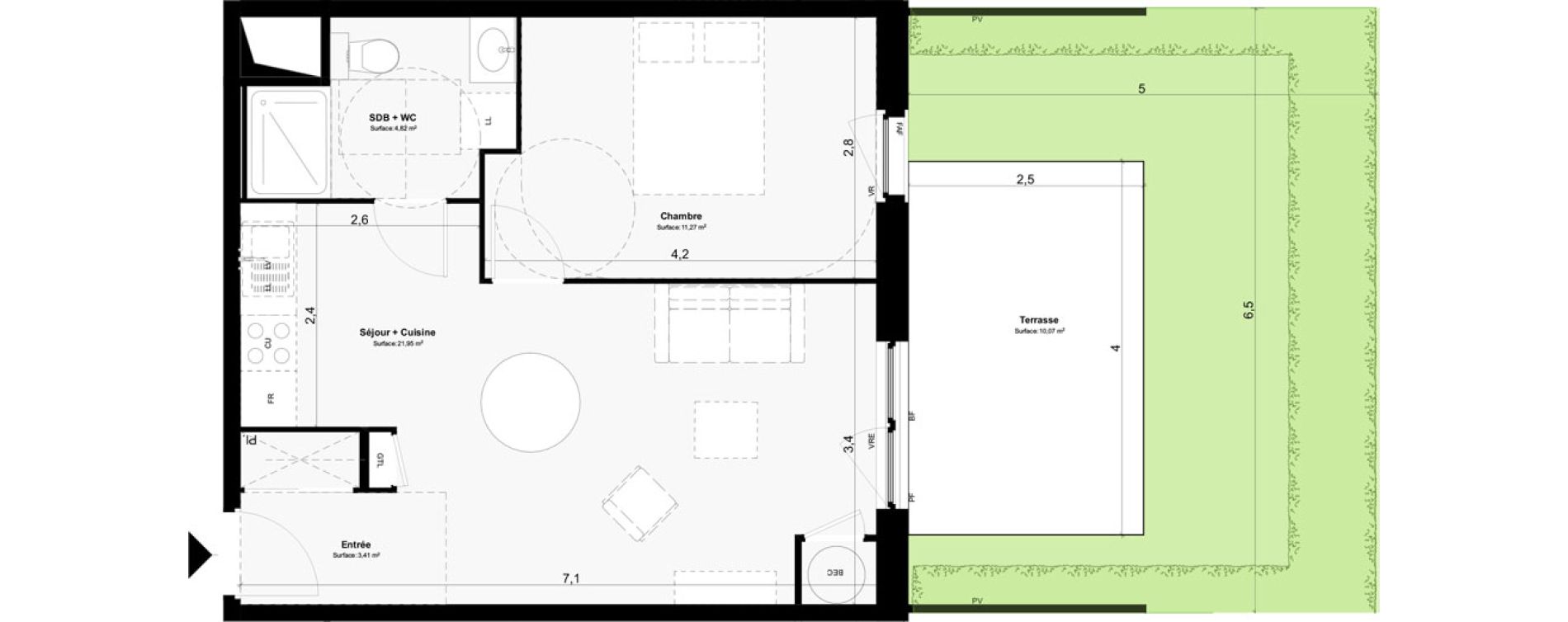 Appartement T2 de 41,45 m2 &agrave; Paimpol Centre