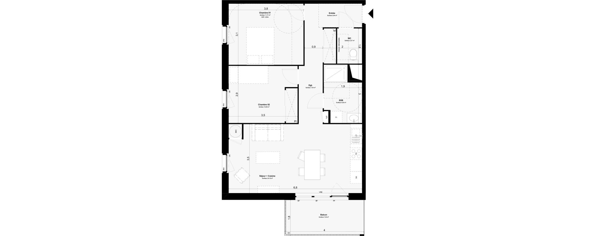 Appartement T3 de 63,30 m2 &agrave; Paimpol Centre