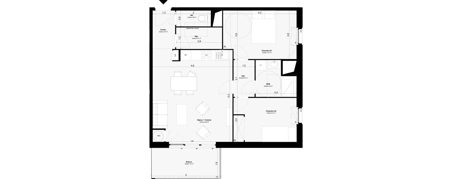Appartement T3 de 60,28 m2 &agrave; Paimpol Centre