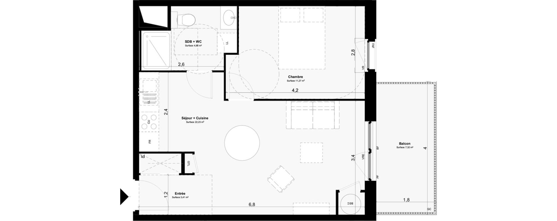 Appartement T2 de 41,77 m2 &agrave; Paimpol Centre
