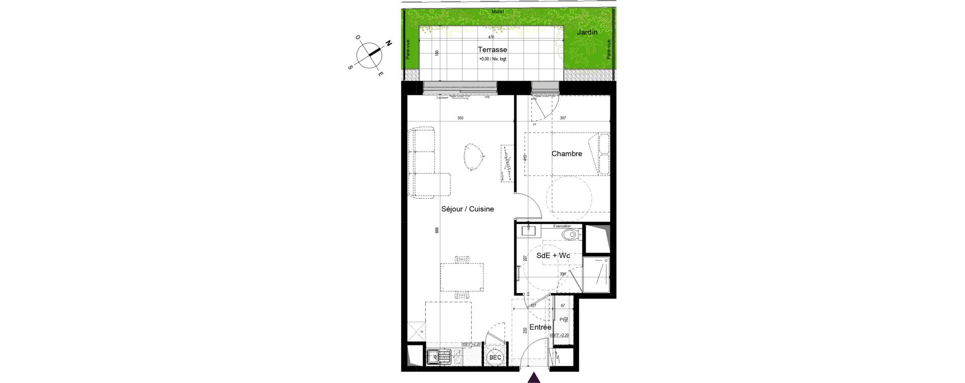 Appartement T2 de 53,23 m2 &agrave; Pl&eacute;neuf-Val-Andr&eacute; Centre