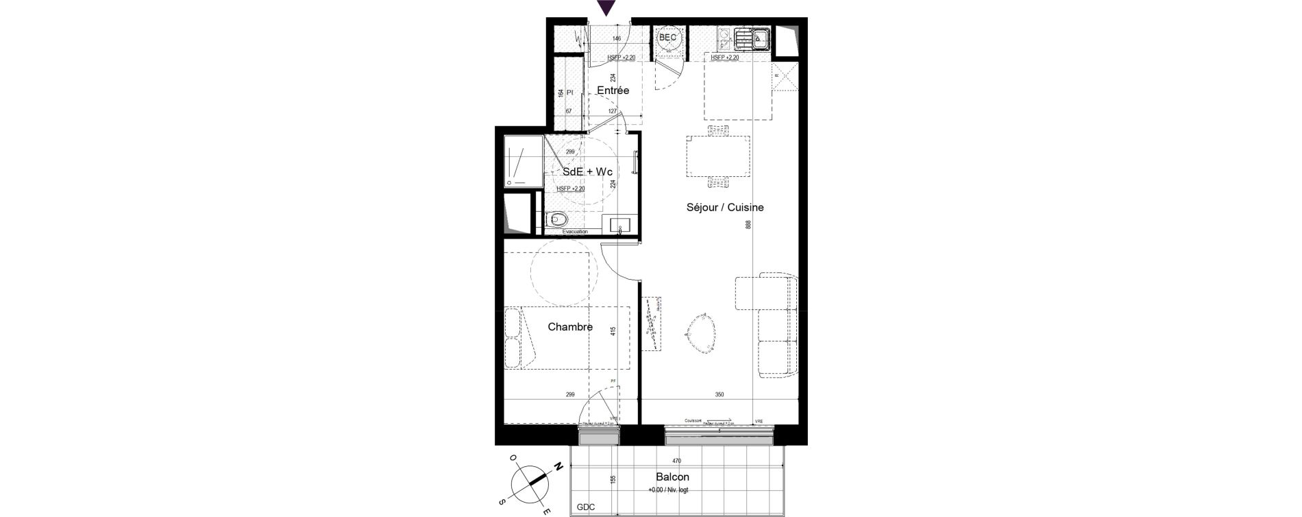 Appartement T2 de 52,93 m2 &agrave; Pl&eacute;neuf-Val-Andr&eacute; Centre