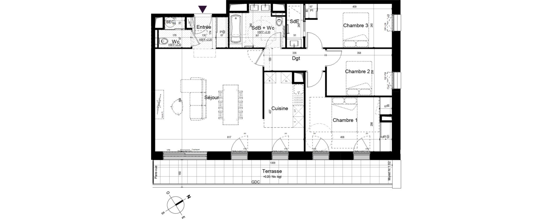 Appartement T4 de 97,37 m2 &agrave; Pl&eacute;neuf-Val-Andr&eacute; Centre