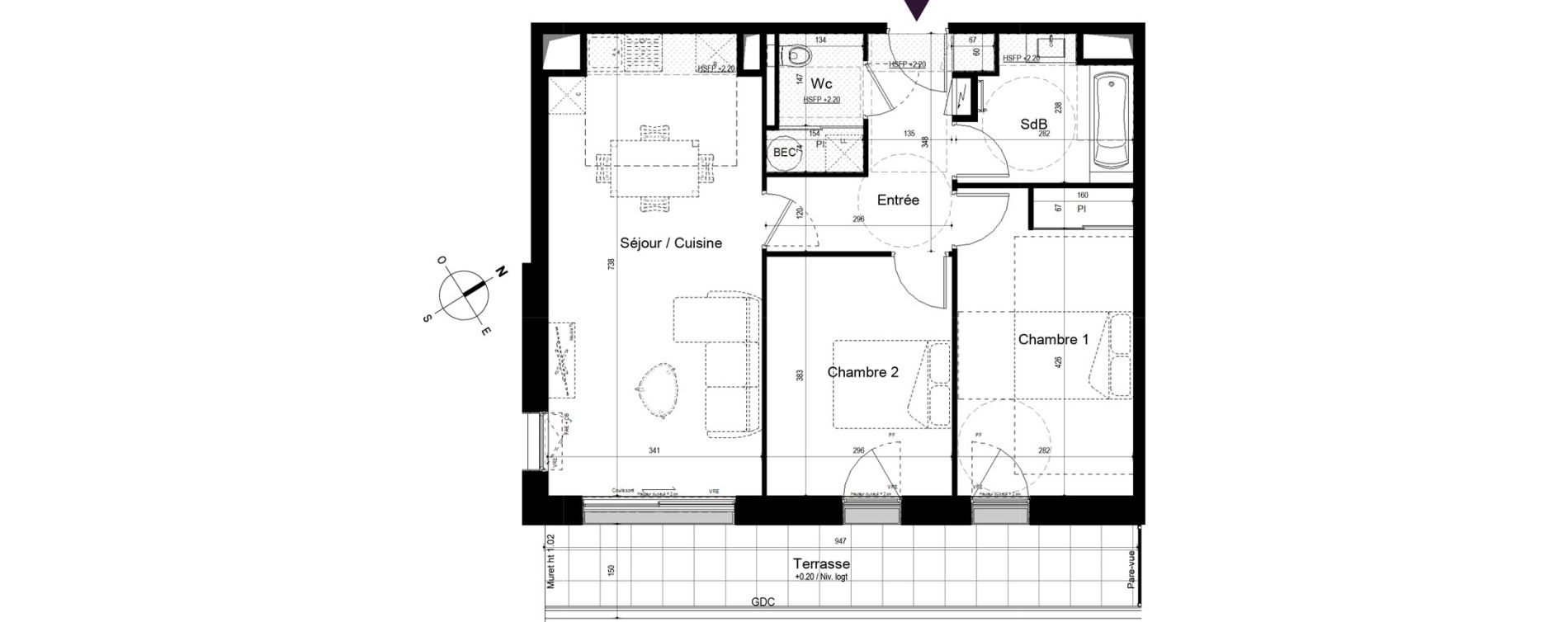 Appartement T3 de 65,70 m2 &agrave; Pl&eacute;neuf-Val-Andr&eacute; Centre