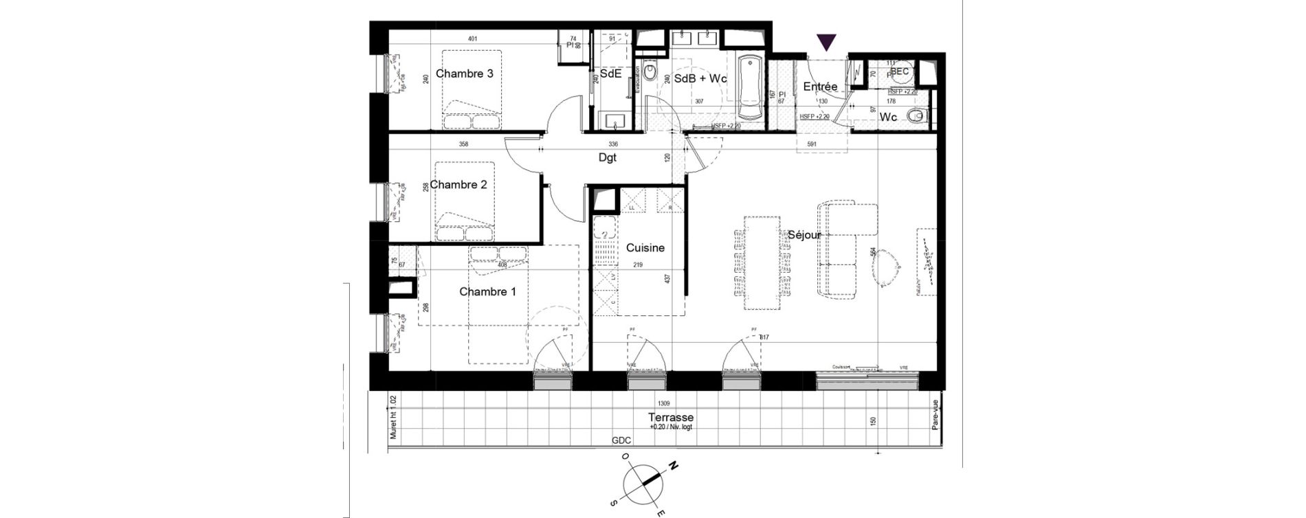 Appartement T4 de 97,31 m2 &agrave; Pl&eacute;neuf-Val-Andr&eacute; Centre