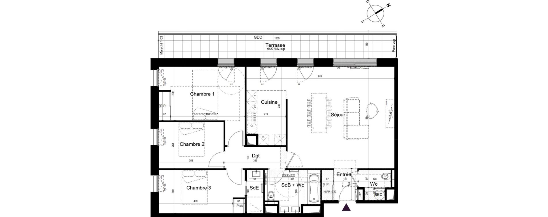 Appartement T4 de 97,41 m2 &agrave; Pl&eacute;neuf-Val-Andr&eacute; Centre