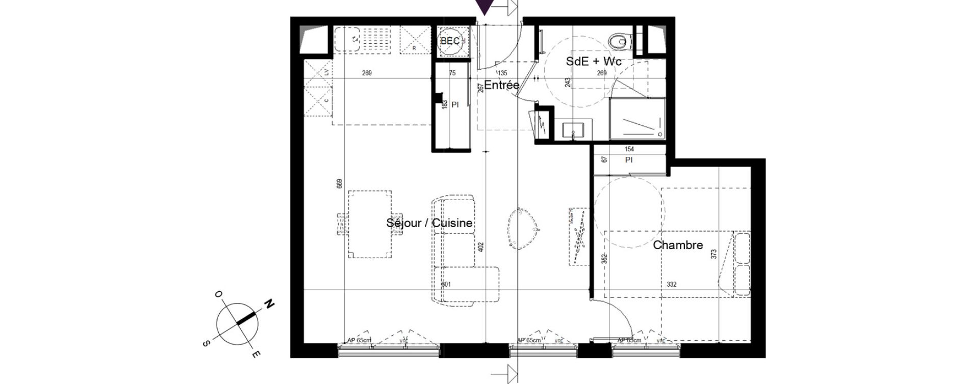 Appartement T2 de 55,55 m2 &agrave; Pl&eacute;neuf-Val-Andr&eacute; Centre