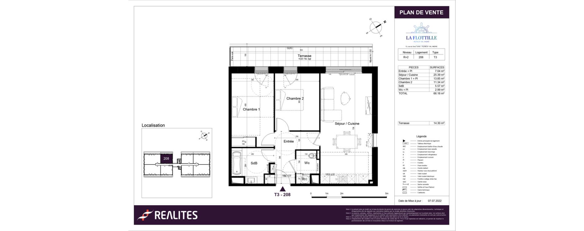 Appartement T3 de 66,18 m2 &agrave; Pl&eacute;neuf-Val-Andr&eacute; Centre
