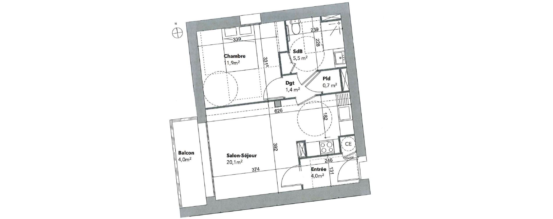 Appartement T2 de 43,60 m2 &agrave; Pl&eacute;neuf-Val-Andr&eacute; Le golf