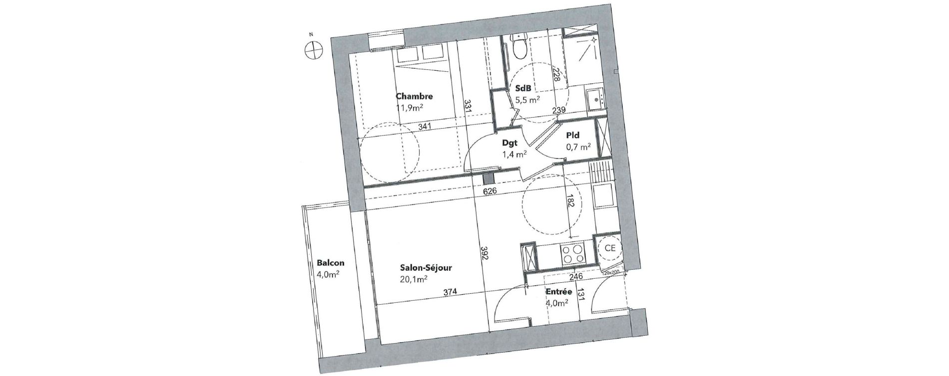 Appartement T2 de 43,60 m2 &agrave; Pl&eacute;neuf-Val-Andr&eacute; Le golf