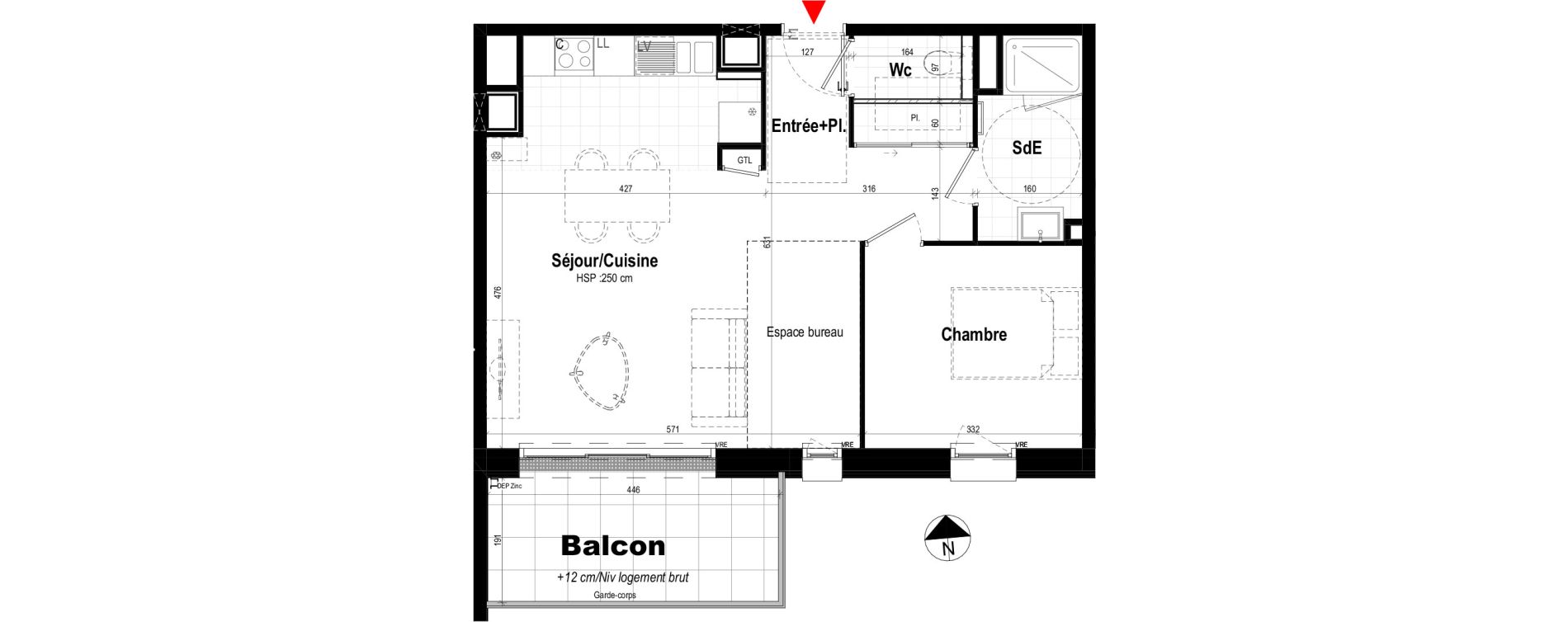 Appartement T3 de 54,14 m2 &agrave; Pl&eacute;rin Centre ville