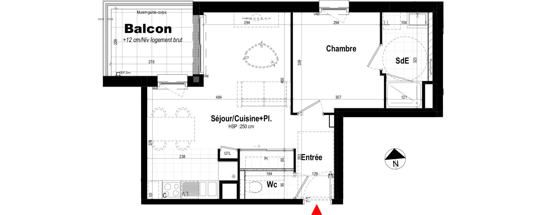 Appartement T2 de 42,95 m2 &agrave; Pl&eacute;rin Centre ville