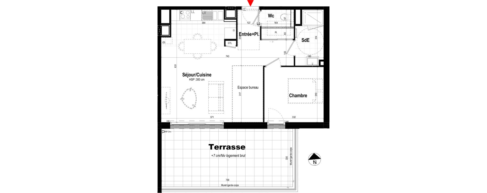 Appartement T2 de 54,14 m2 &agrave; Pl&eacute;rin Centre ville