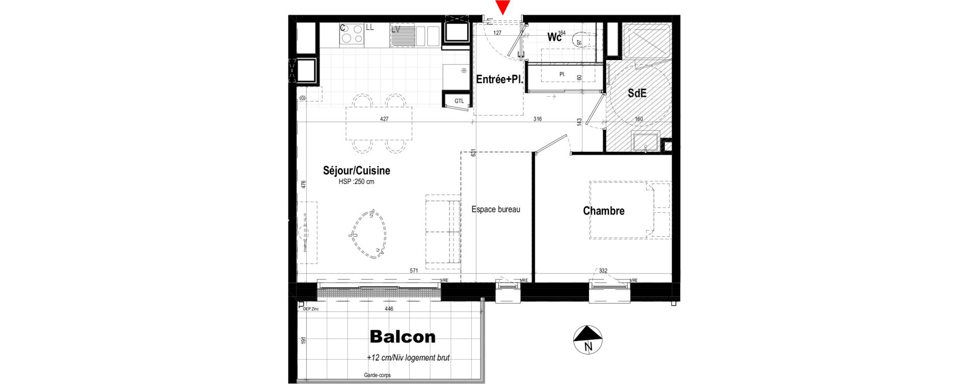 Appartement T3 de 54,14 m2 &agrave; Pl&eacute;rin Centre ville